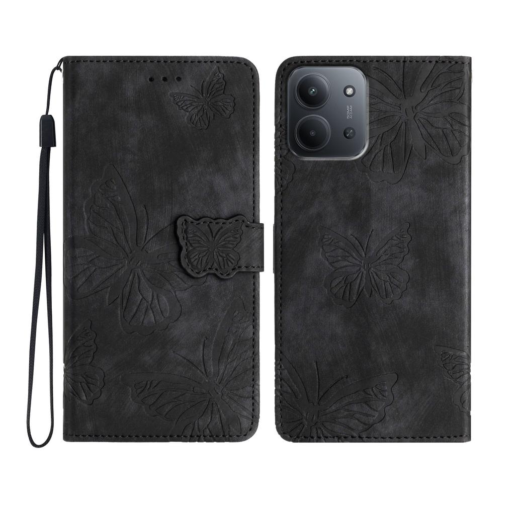 For Xiaomi Redmi 15C 4G (Global) (171mm) Case Butterfly Design Flip Wallet Leather Phone Cover Skin-Touch