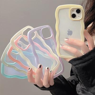 Cute Korea 2n1 Wave Transparent Soft Case For Iphone 11 14 13 12 Pro Max Xr X Xsmax 7 8 Se 2020 2022 Clear Shockproof Back Cover