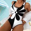 Women Plus Size Scoop Neck Wide Straps Printed Neon Green Black High Cut One Piece Swimsuit
