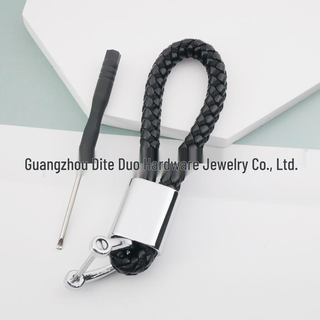 Handmade Woven Leather Car Logo Keychain Pendant for Men and Women