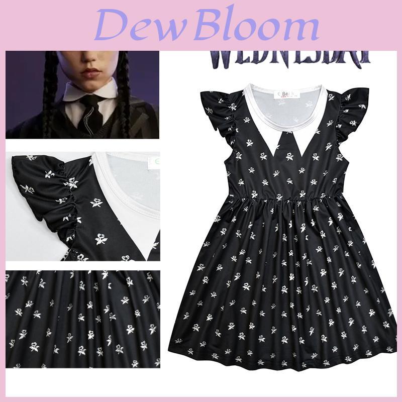 Kids The Addams Family Wednesday Cosplay Costume Soft Black Milk Silk Dress