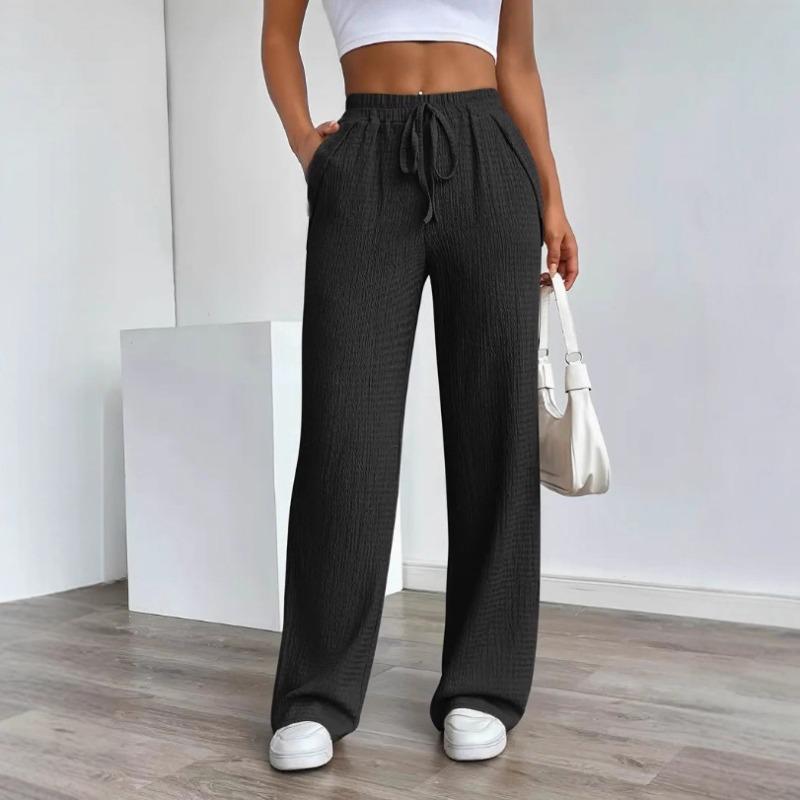 2025 Nová jarní a podzimní móda Dámské jednoduché jednobarevné volné kalhoty středního pasu s kapsami
