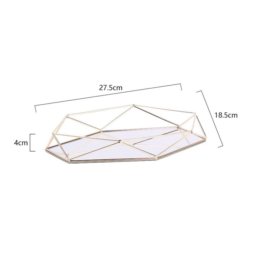 Three-dimensional Wrought Iron Storage Tray Nordic Minimalist Rose Gold Mirror Bottom Hexagonal Tray Home Decoration