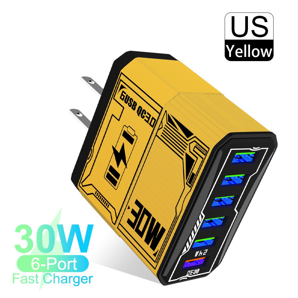 30W 6-Port USB QC3.0 Fast Charger Adapter - EU, US, UK, AU Plug