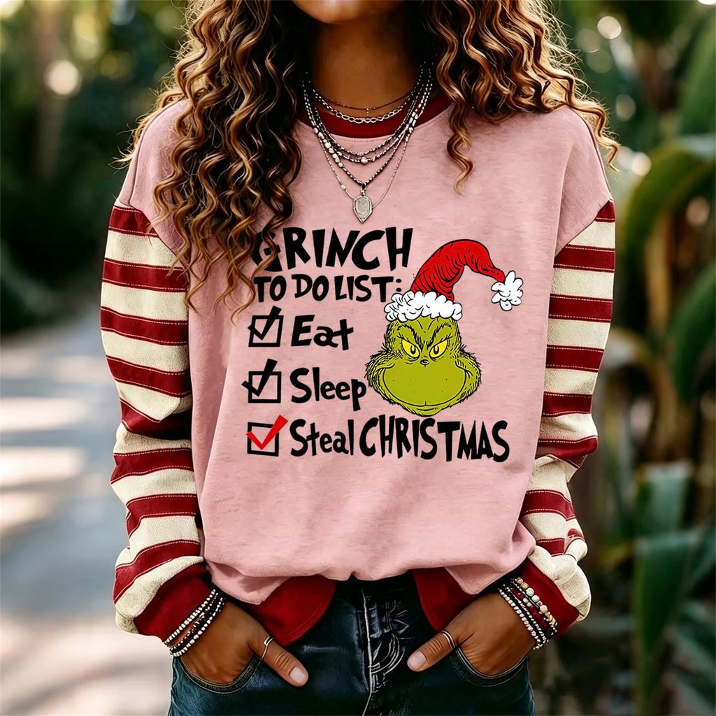 Women's Long Sleeve Neck Pullover Sweatshirt with Christmas Print