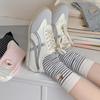 Striped Socks Women Cartoon Dog Embroidery Kawaii Cute Socks JK Japanese Fashion School Girls Knitted Cotton Elastic Long Socks