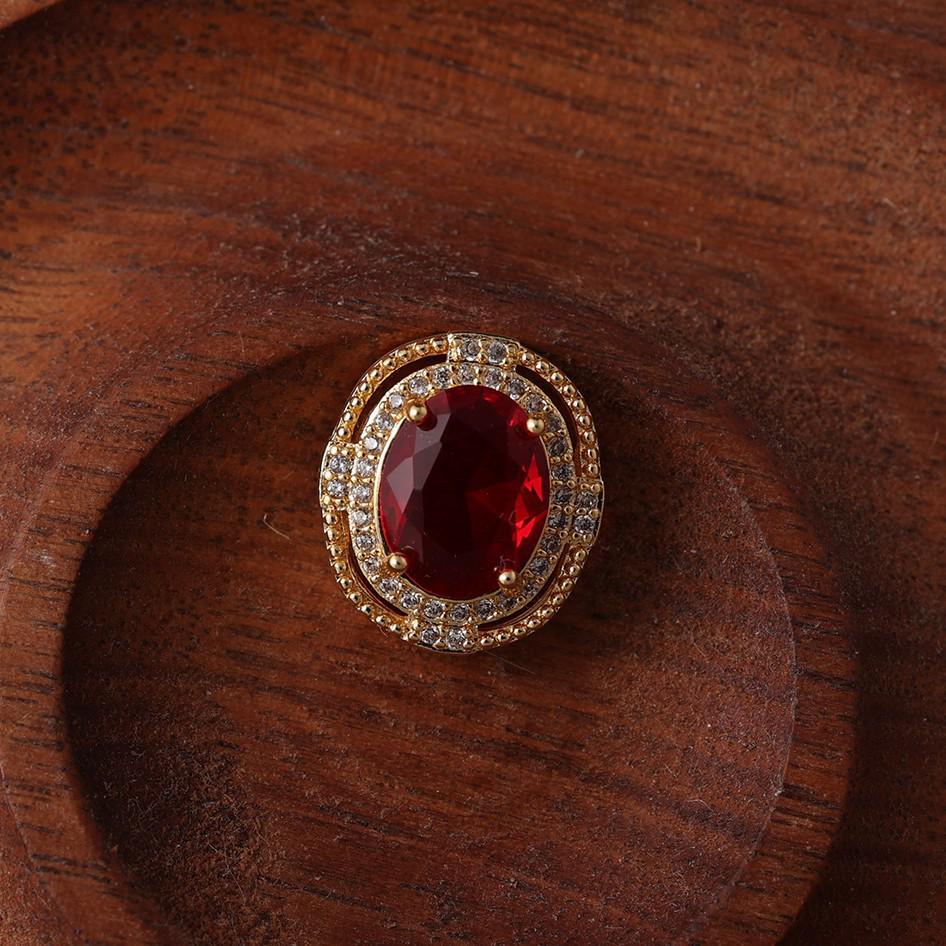 Retro Large Oval Ruby Pendant with Gold and Diamond Inlay