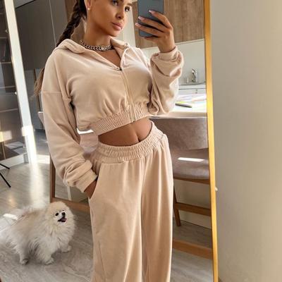2026 Women's Tracksuit Set Long Sleeve Zip Up Hooded Sweatshirt with Elastic Waist Pants 2 Piece Outfit