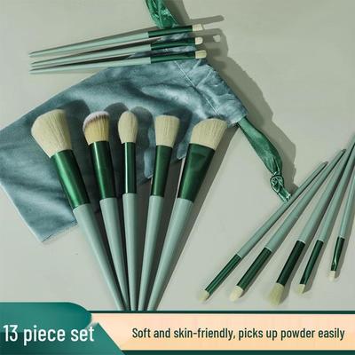 Conjunto de Pincéis de Maquilhagem Evergreen de 13 Peças: Pincéis de Cerdas Macias para Pó, Corretivo, Blush e Sombra