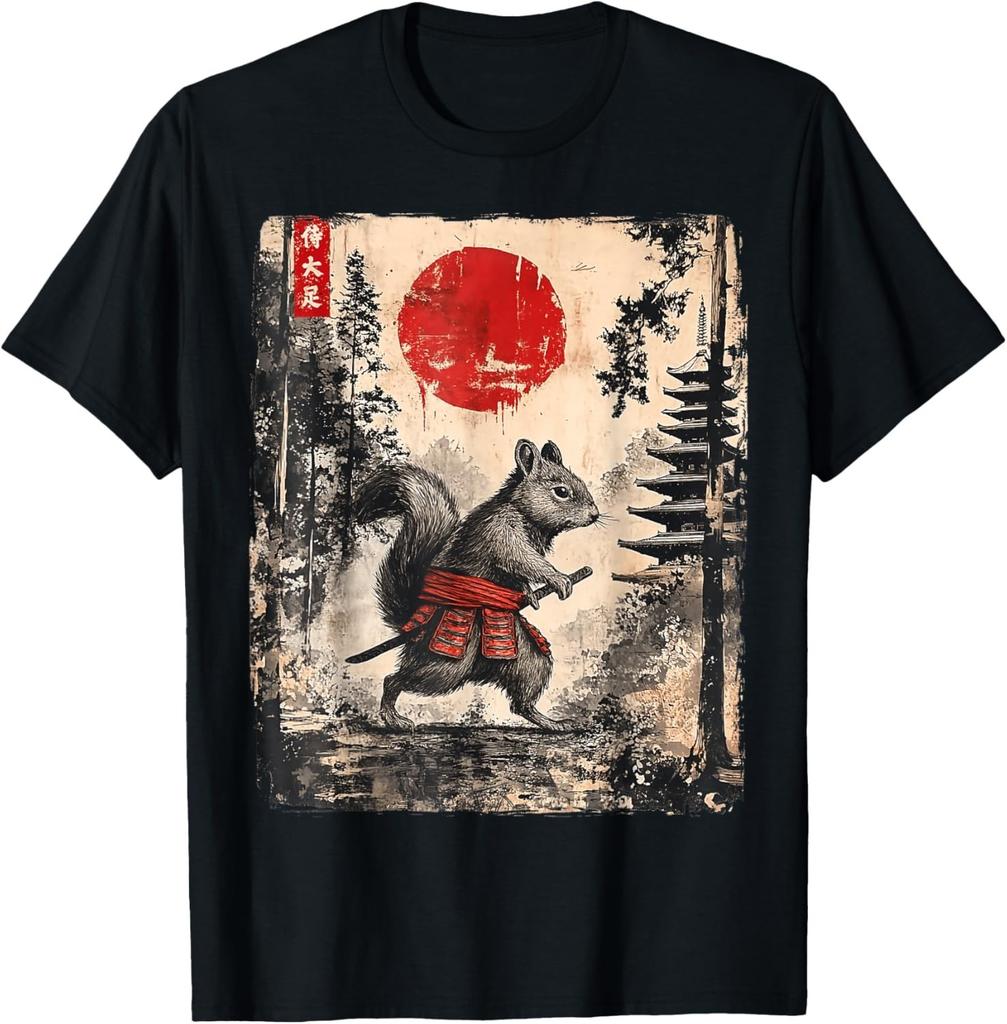 Samurai Squirrel Japanese Vintage Funny Gifts Graphic Art T-Shirt Unisex Tee