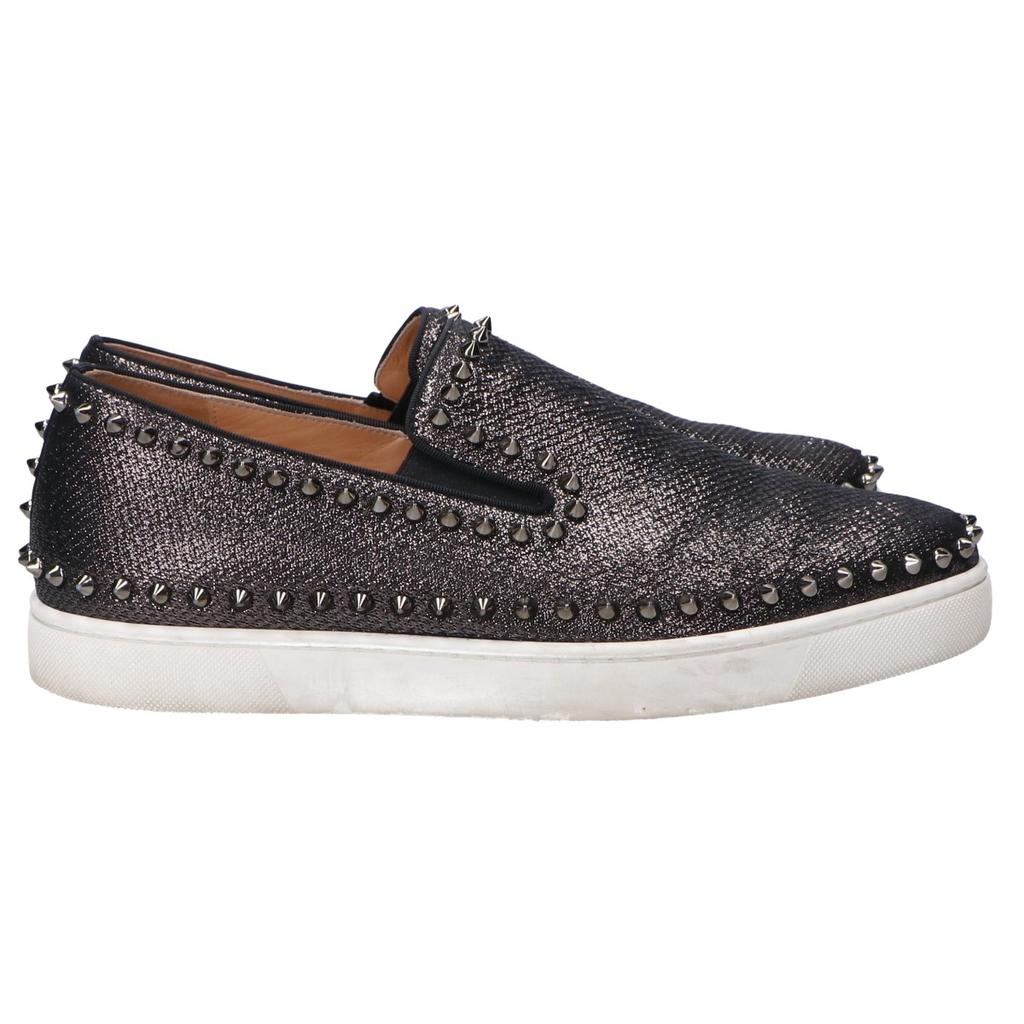 Christian Louboutin PIK BOAT FLAT Pick Boat Lame Fabric Spike Slip-On Shoes 44 Black seriesUsed