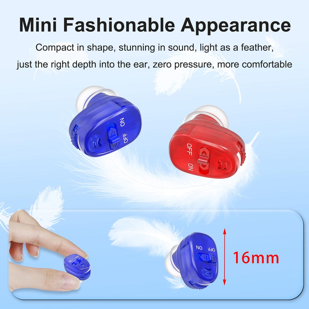 Mini aparat auditiv digital ITE intraauricular roșu și albastru pentru canalul urechii, colecție de difuzoare