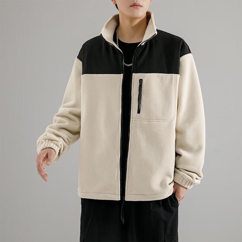 Huili Autumn/Winter American Style Color-Block Fleece Jacket