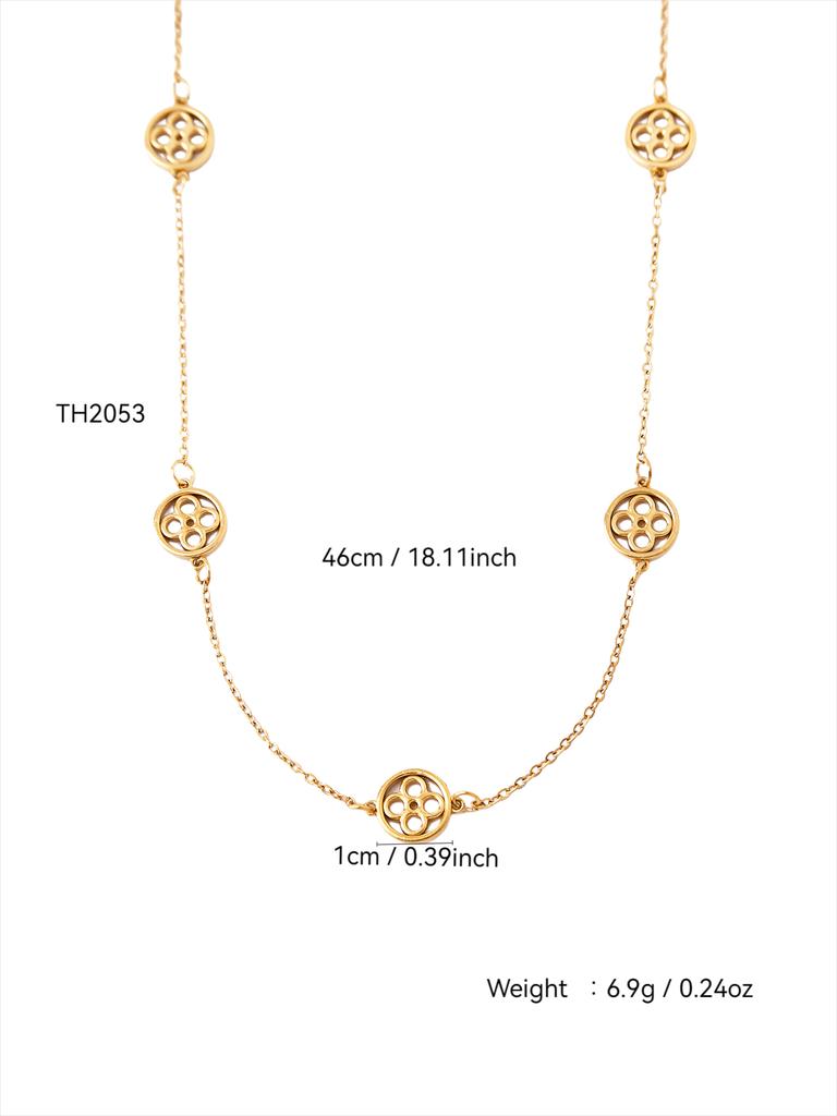 Fashion Elegant Charm Light Luxury Old Money Style Stainless Steel 18K Gold Plated Hollow Four-Leaf Clover Necklace Female