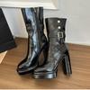 Patent Leather Women High Heel Ankle Boots Fashion Belt Buckle Shoes Autumn Winter Ladies Mordern Short Booties