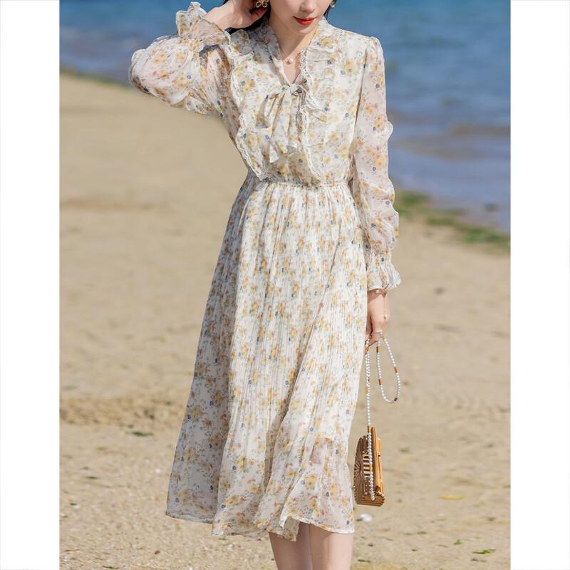 Demana Ruffled Lace A-Line Floral Midi Dress with Flowy Collar