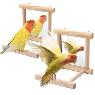 Brinquedo de Balanço para Beija-flor Suporte Brinquedo para Pássaro para Papagaio Poleiro de Madeira para Pássaro Brinquedo Espelho Espelho de Pássaro com Poleiro
