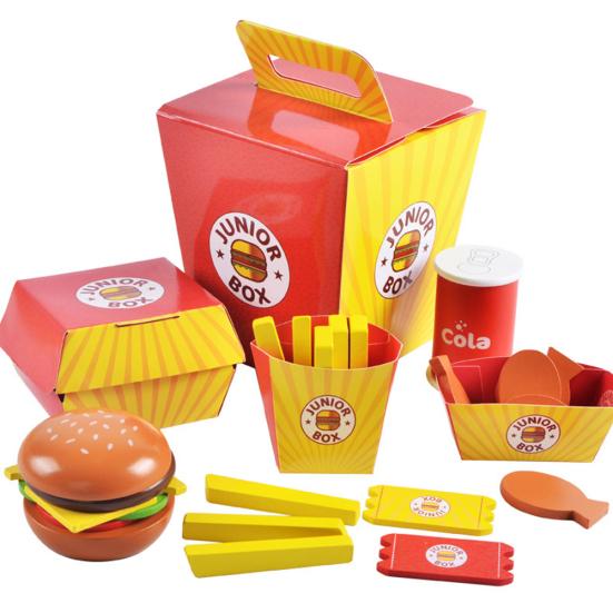 

Simulation Wooden Hamburger Fries Fast Food Mdeol Set Kids Pretend Play