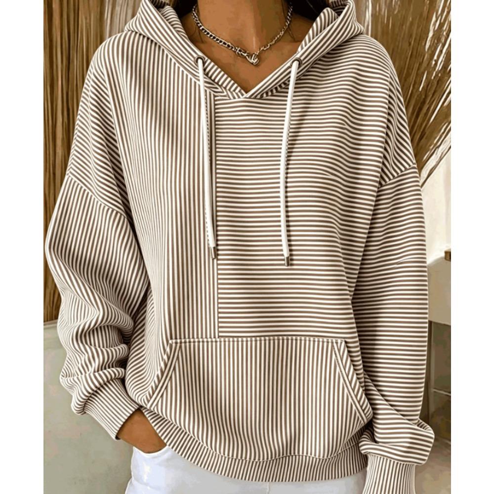 Women's V Neck Long Sleeve Striped Hoodie Casual Loose Pullover Sweatshirt for Daily Wear
