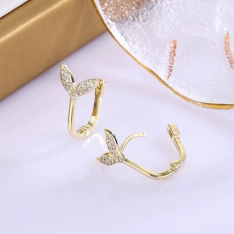 Female Cute Fish Tail White Zircon Hoop Earrings For Women Vintage Gold Color Ear Buckle Wedding Jewelry Valentine's Day Gifts