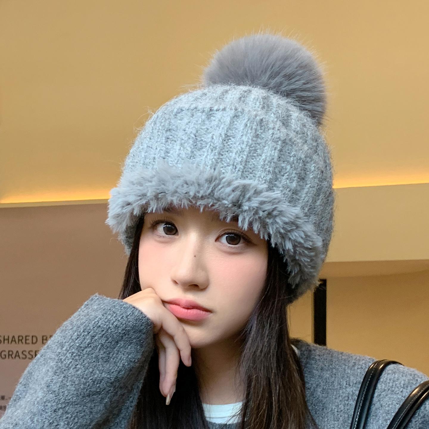 

Hat Women s Winter Fleece Thickened Warm Ear Protector Pullover Hat Cycling Knitted Wool Hat One size