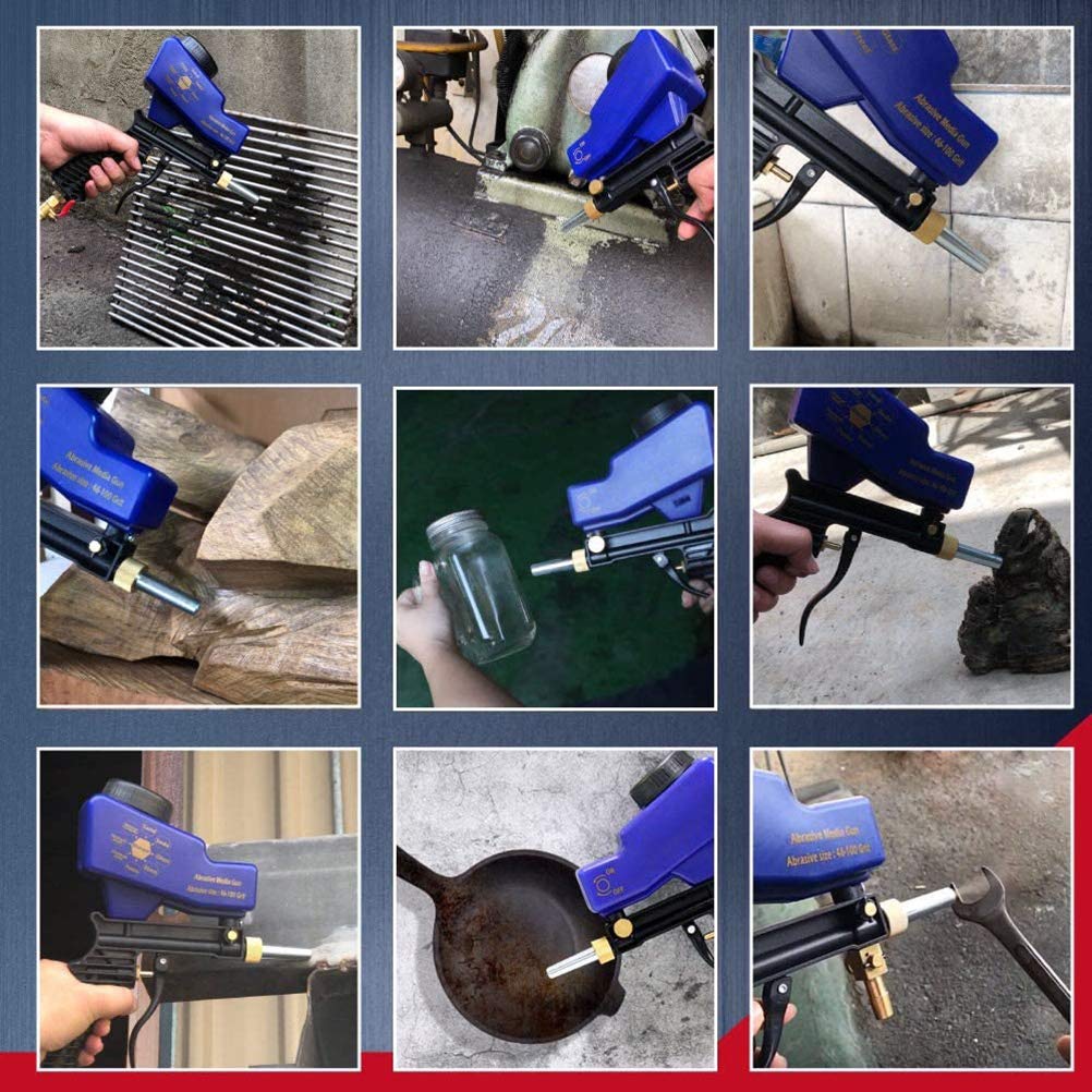 Portable Sandblaster Gun Kit 70-150 PSI 6000RPM Gravity Feed Sandblasting Pneumatic Blast Gun Handheld Tool with Air Tube Connector for Cleaning