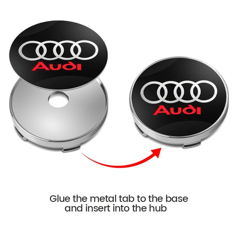 4pcs 60mm Car Wheel Center Hub Stickers 60/68mm Car Wheel Center Hub Caps Auto Decoration Accessories For 4GUFH S RS A3 A4 A1