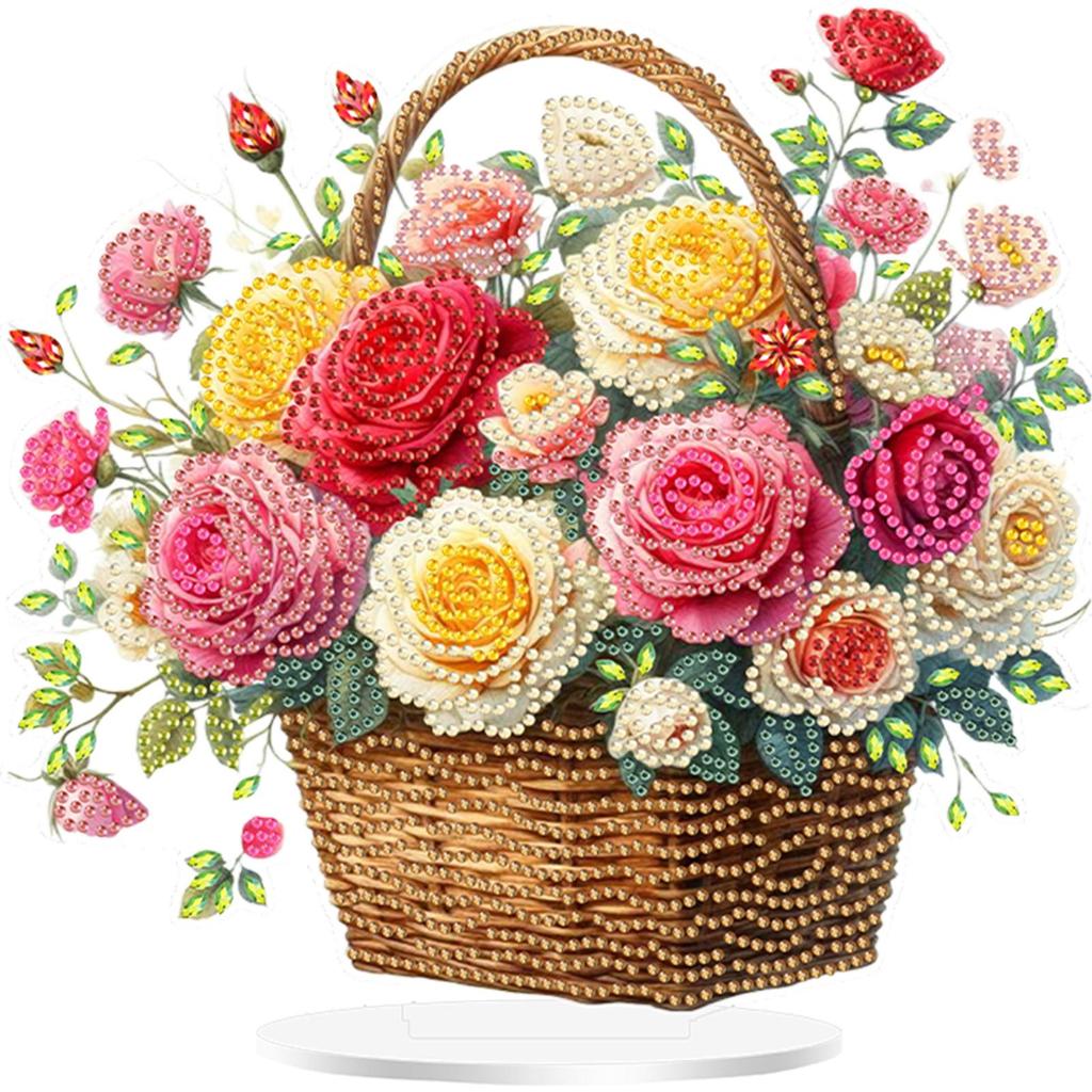 Acrylic 2D Flat Print Flower DIY Diamond Painting Desktop Ornaments Kit Diamond Painting Desktop Decorations for Adults Beginner