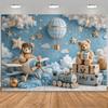 Light Blue Sky Airplane Toy Bear Themed Banner Decoration Background Children's Birthday Party Decoration Photography Backdrop