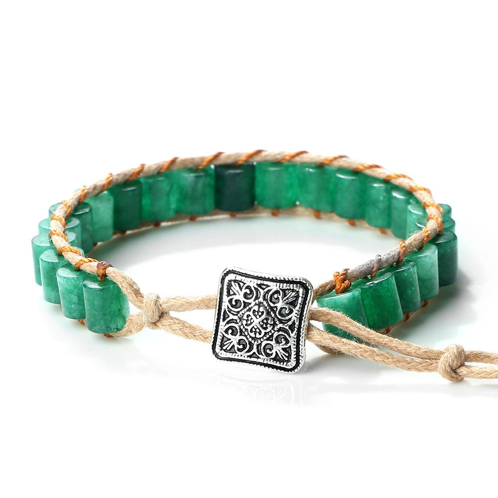 Vintage Bohemian Handmade Hemp Rope Bracelet Imperial Stone Beaded 3D Bead Charm Bangle