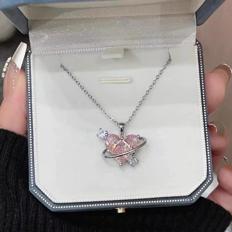 Love Pink Diamond Love Planet Necklace Women's High-end Sense Niche Design Sense Jewelry Wind Collarbone Chain