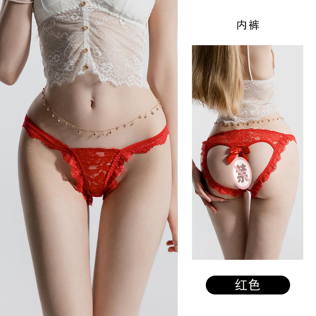 Women's Lace Bow Trim Elastic Low Rise Comfy Cutout Briefs