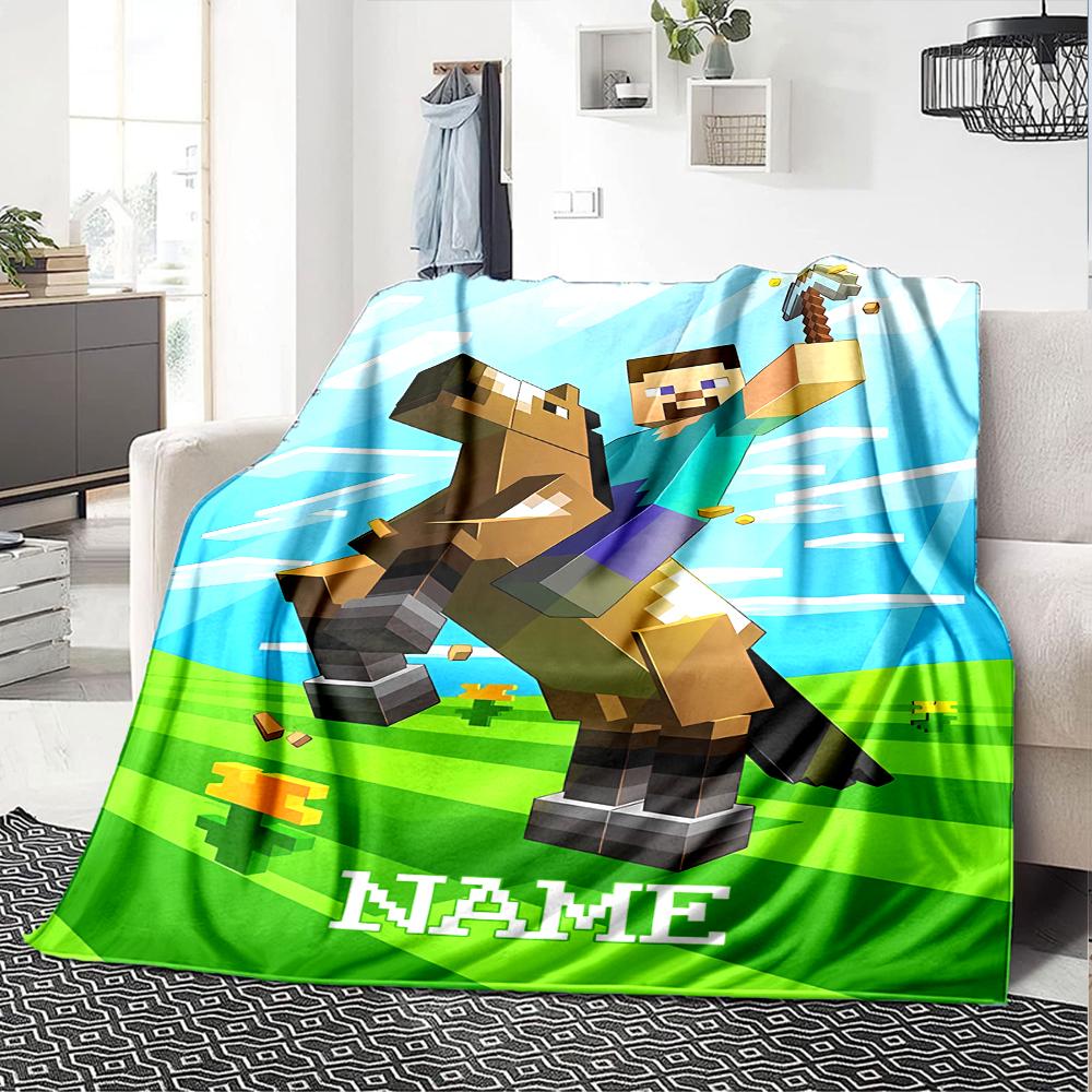Custom Name Minecraft Theme Printed Blanket - Perfect for Couch, Bed, Travel & Outdoor Use | Machine Washable, Cozy & Durable.