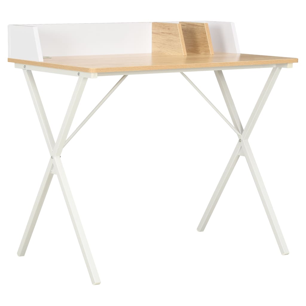 Desk In White and Natural Finish 80 X 50 X 84 Cm