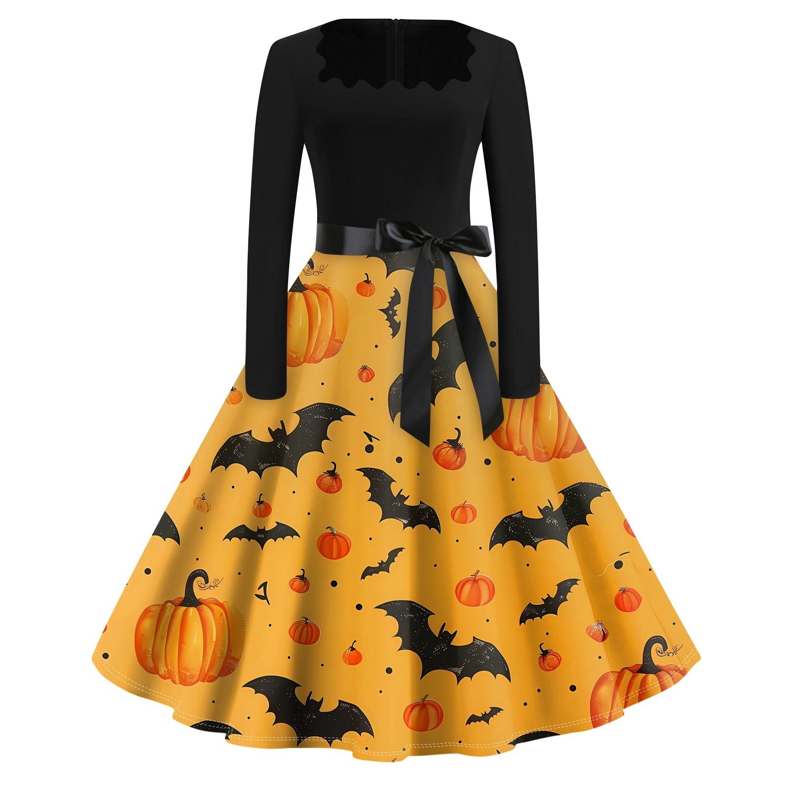 

Сукня-кльош на Хеллоуїн для жінок з довгим рукавом Повсякденні сукні для вечірок M помаранчевий