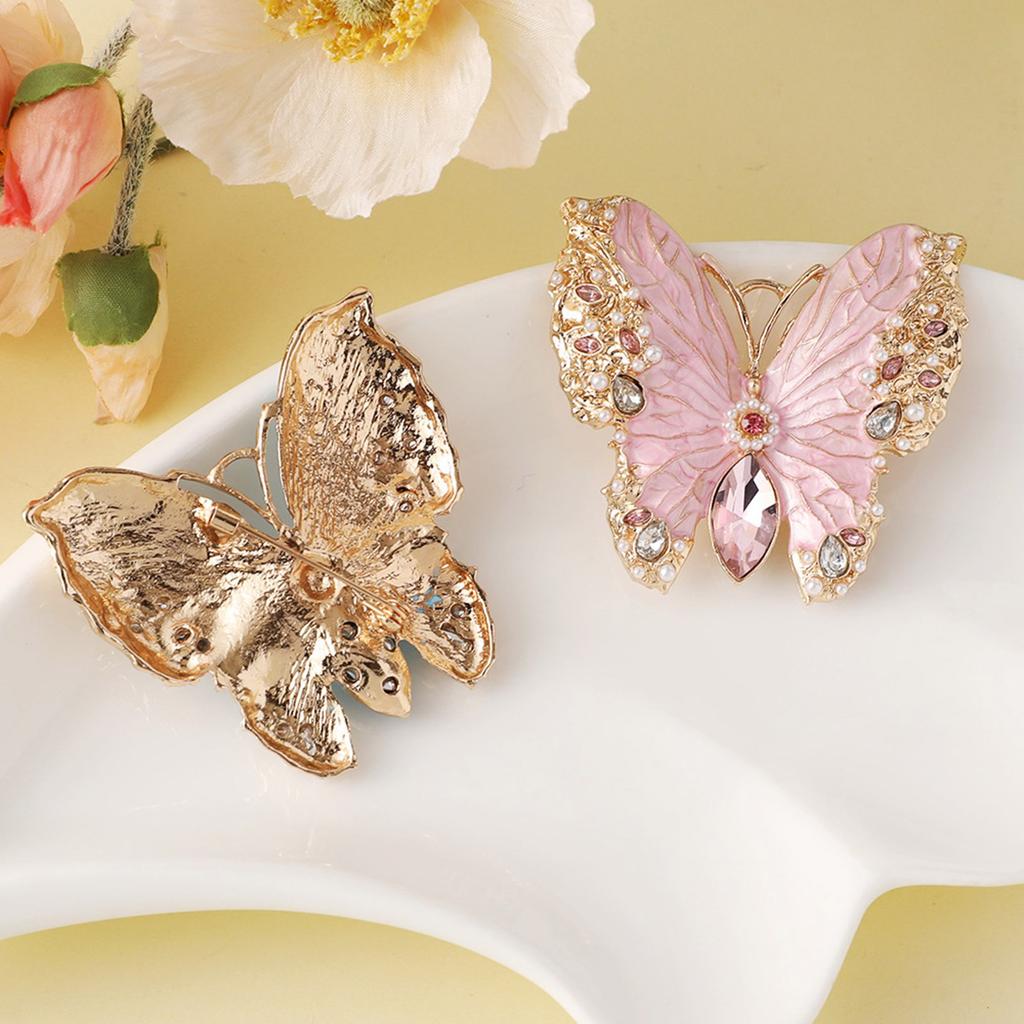 Fashionable Rhinestones Butterfly Enamel Pin Sturdy Alloy Accessory for Women Clothing Decoration and Gifts Giving
