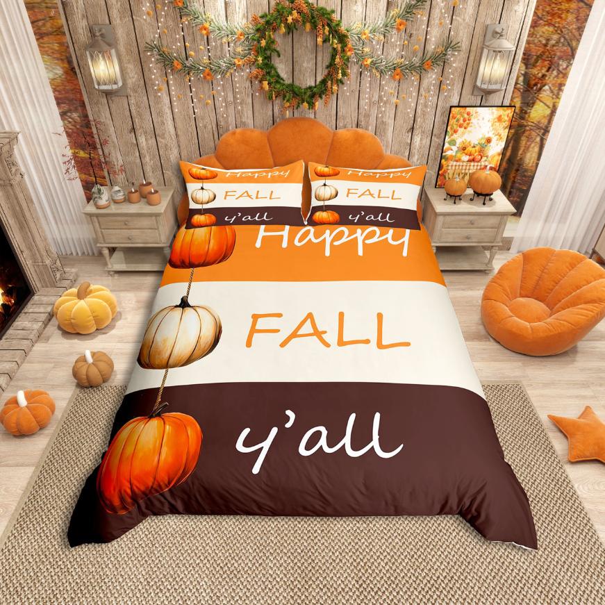 Homewish Happy Fall Duvet Cover SetRustic Pumpkin Maples Bedding SetPet Dogs Bed Set For ChildrenBreathable Home Decor