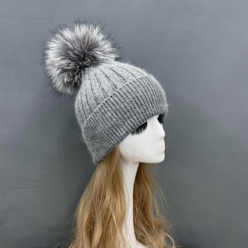 Custom Strip Knit Luxury Designer Winter Pompom Beanies Unisex Warmly Angora Wool Hat With Big Pom Poms