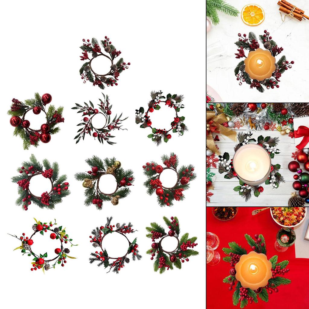 Christmas Candle Ring Decoration Holiday Handcrafted Farmhouse Decor Realistic with Red Berry Garland for Wall Birthday Decor