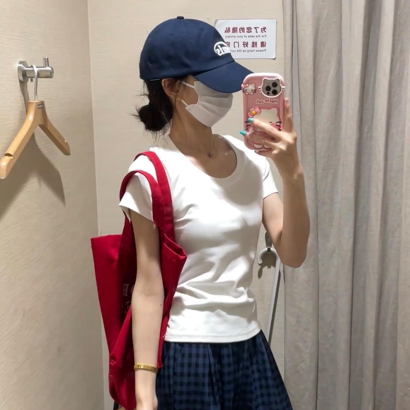 Women s Slim Fit White U-Neck Short Sleeve T-Shirt - Summer 2026 American Style 2XL