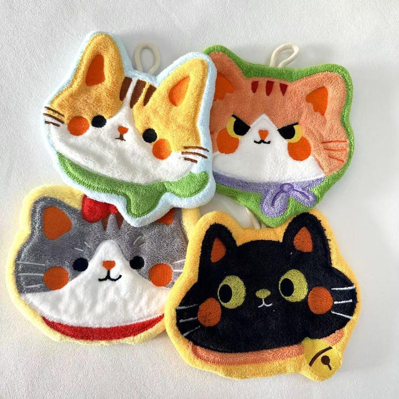 Çizgi Film Mercan Kadife Mutfak El Havlusu Kawaii Kedi El Silme Temizlik Bezi Banyo Asma Havlusu Emici Temiz Bez