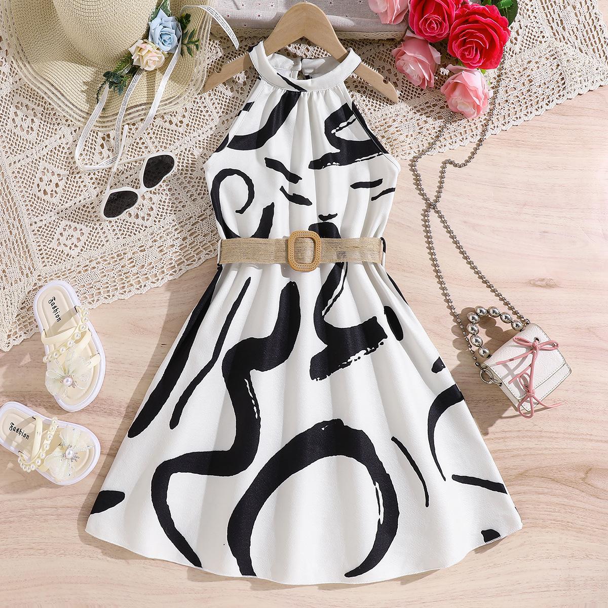 

Детская одежда Платье-халтер для девочек Без рукавов Летнее платье принцессы с принтом для 8-12 лет 11Y белый