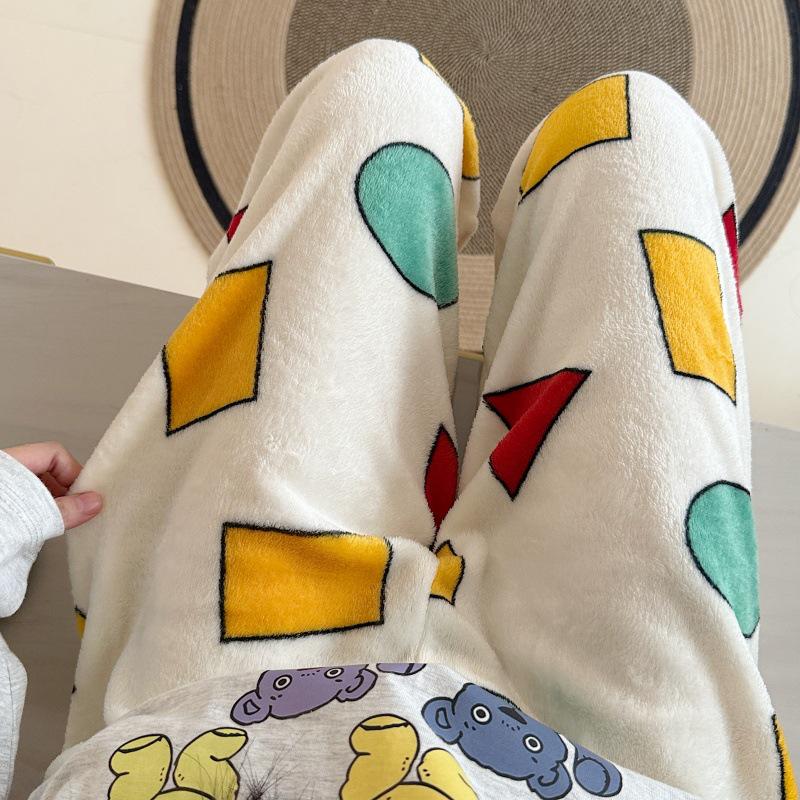 Damen Cartoon Flanell Fleecegefütterte Pyjamahose - Warmer Herbst-/Winterstil