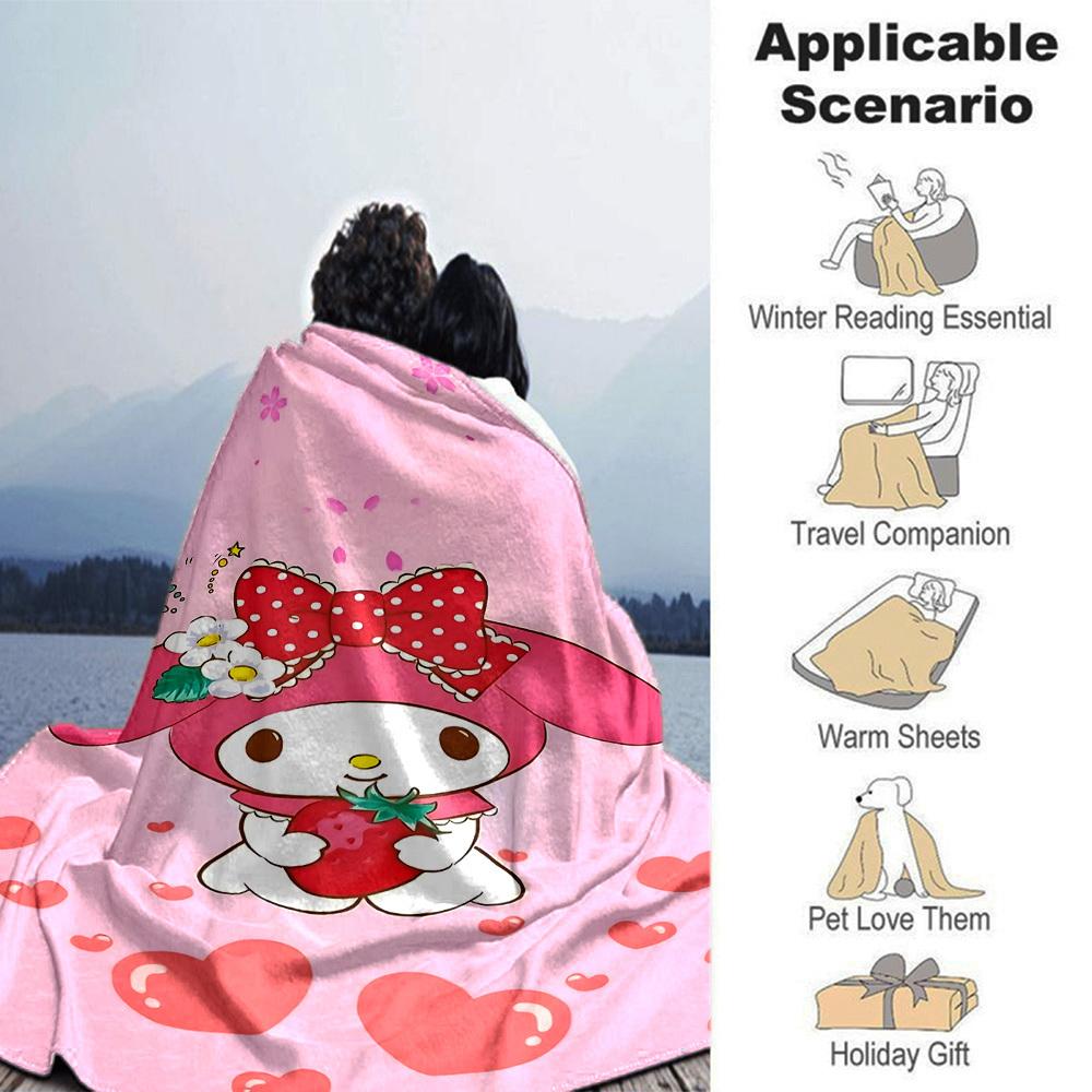 1 Stück My Melody Erdbeer-Decke Leichte Flanell-Kuscheldecke für Sofa Bett Reise Camping Wohnzimmer Büro Couch Stuhl