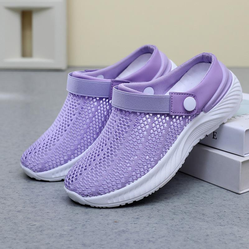 Summer women's breathable hollow mesh shoes one pedal lazy half drag hole shoes fashion casual beach women's sandals