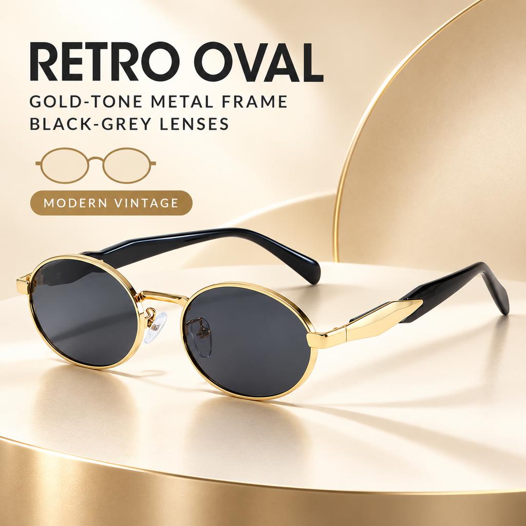 Women's Oval Metal Frame Sunglasses UV400 Full-Rim Street Style