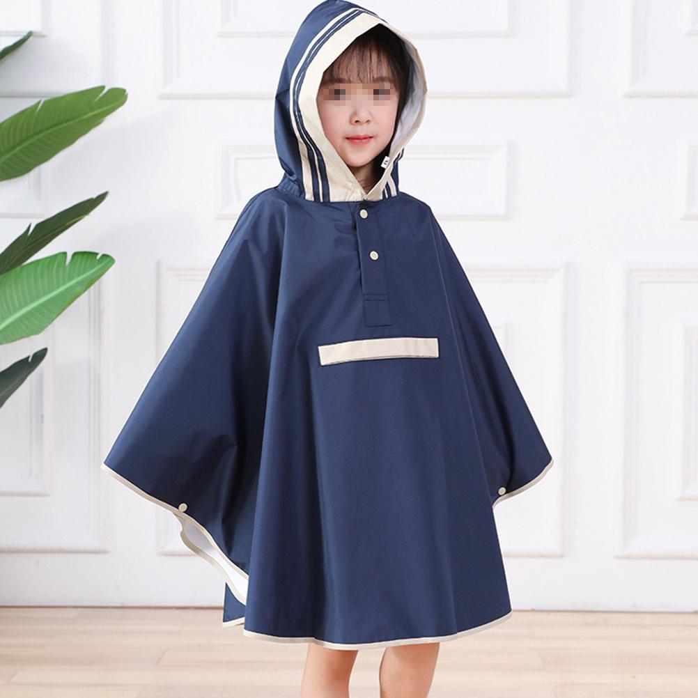 Kids Raincoat Poncho Waterproof Hooded One-Piece Rainwear Dark Blue Lightweight For Outdoor Travel Camping Festival