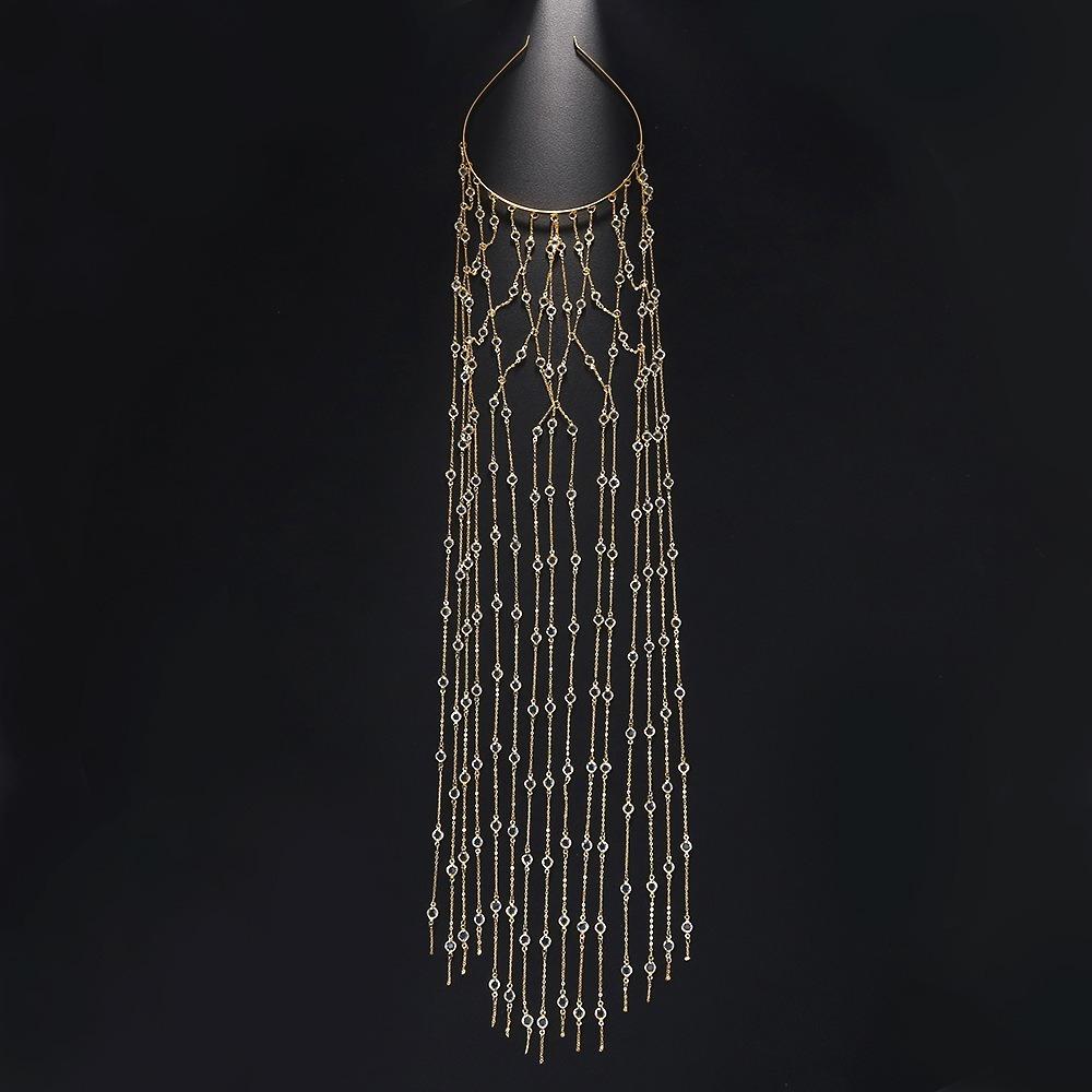 

Round Rhinestone Head Chain Jewelry Long Tassels Hair Chain Forehead Chain Bridal Headpiece