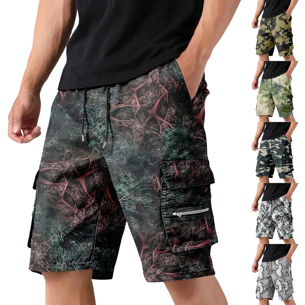 Men's Cargo Shorts with Drawstring Waist Adjustable Fit Multiple Pockets Lightweight Durable Fabric Outdoor Casual Wear