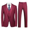Men's Three-Piece Suit Set with One-Button, Double Vents, and Elastic Waist